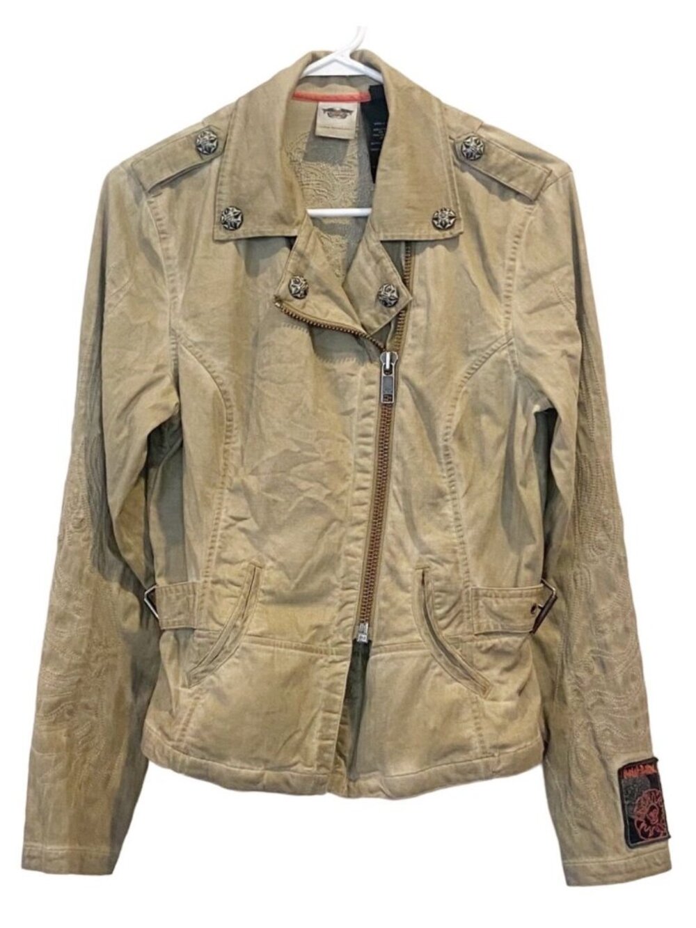 Harley-Davidson Tan Embroidered Sugar Skull Moto Style Jacket Size Small